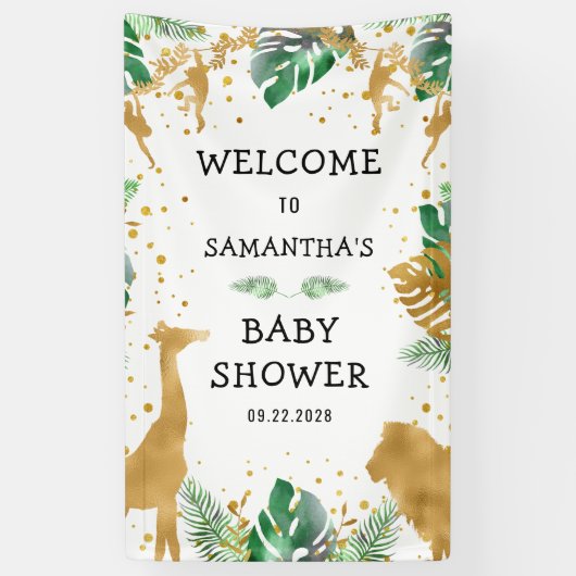 Safari Baby Shower Gold Green Willkommensbanner Banner (Vertikal)
