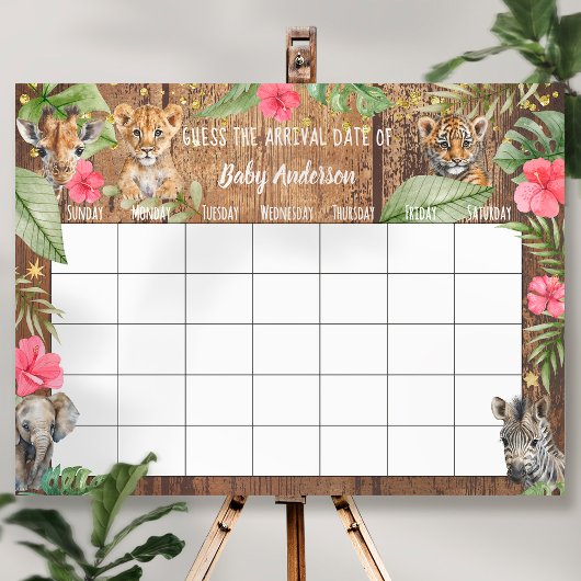 Safari Baby Shower Guess Due Date Calendar Poster