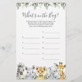 Safari Baby Shower Guess Was ist im Bag Game? (Vorderseite)