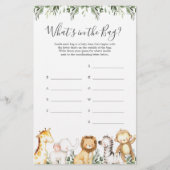 Safari Baby Shower Guess Was ist im Bag Game? (Vorderseite)