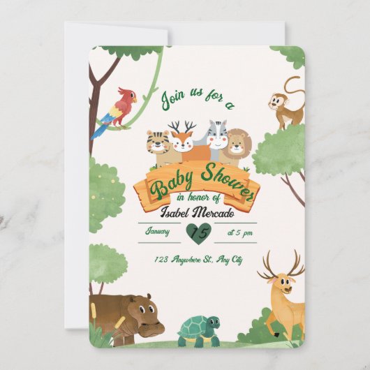 Safari Baby Shower Invitation – Jungle Theme Einladung (Vorderseite)