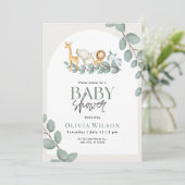 Safari Baby Shower Invite, Greenery Jungle Neutral Einladung (Stehend Vorderseite)