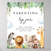 Safari Baby Shower Parentation Tip Jar Sign Poster (Vorne)