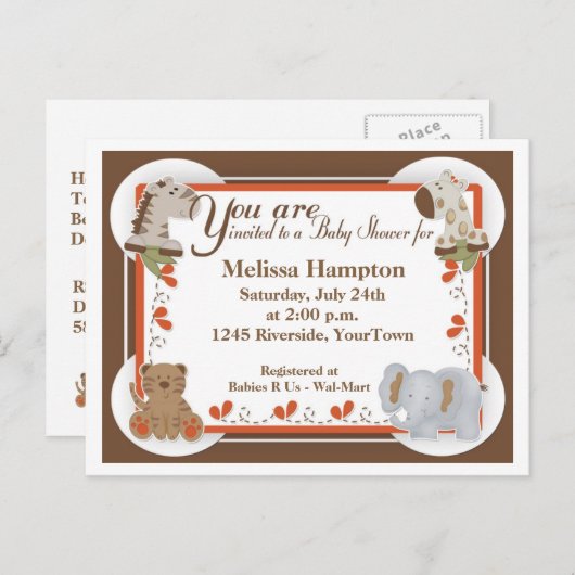 Safari Baby Shower Postcard Einladung (Vorne/Hinten)