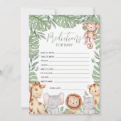 Safari Baby Shower Prediction Card Einladung (Vorderseite)