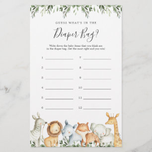 Safari Baby Shower rät, was in der Windelbeutel is