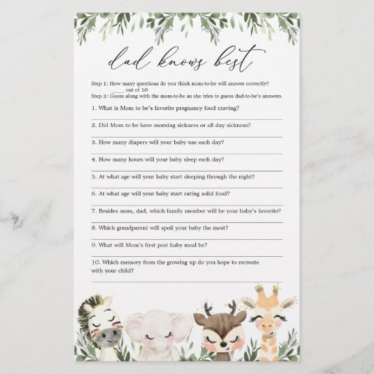 Safari Baby Shower Vater kennt das beste Spiel (Vorderseite)