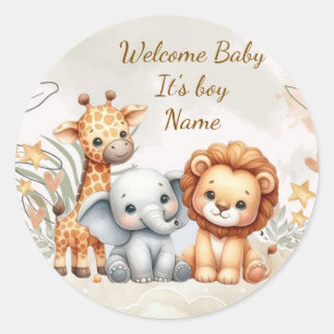 Safari-Baby-Tiere Baby- Jungen-Party Robben-Aufkle Runder Aufkleber