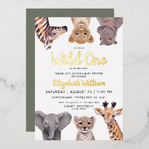 Safari-Baby-Tiere-Illustration Baby Shower Folieneinladung