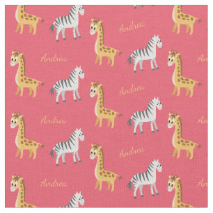 Safari Baby Zebras und Giraffen Individuelle Name  Stoff