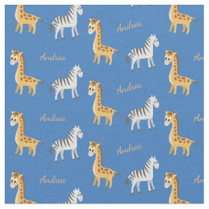 Safari Baby Zebras und Giraffen Individuelle Name Stoff