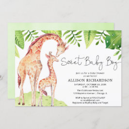 Safari Babydusche mit Baby Boy giraffe Einladung