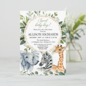 Safari Babydusche, Sweet Baby Junge Dschungeltiere Einladung (Stehend Vorderseite)