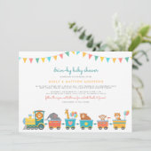 Safari Bahn & Bunting Niedlich Drive-by-Babydusche Einladung (Stehend Vorderseite)