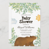 Safari Bear Greenery Watercolor Babydusche Einladung (Vorne/Hinten)