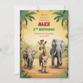 Safari Birthday Einladung Gold Jungle Tiere (Vorderseite)