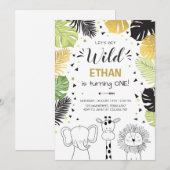 Safari Birthday Invitation Zoo Wilde Jungtiere Einladung (Vorne/Hinten)