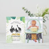 Safari Birthday Invitation Zoo Wilde Jungtiere Einladung (Stehend Vorderseite)