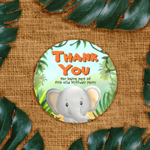Safari Birthday Party - Elaphant Runder Aufkleber