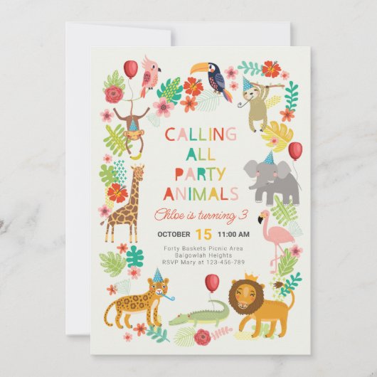 Safari Birthfay Party Invite, Jungle Safari Party Einladung (Vorderseite)