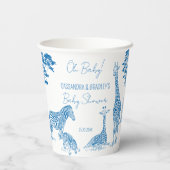 Safari-Blue-Toile-Giraffe-Babydusche mit Monogramm Pappbecher (Rückseite)