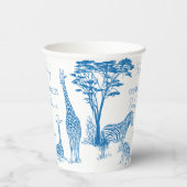 Safari-Blue-Toile-Giraffe-Babydusche mit Monogramm Pappbecher (Rechts)