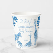 Safari-Blue-Toile-Giraffe-Babydusche mit Monogramm Pappbecher (Vorderseite)