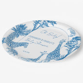 Safari-Blue-Toile-Giraffe-Babydusche mit Monogramm Pappteller (Schrägansicht)