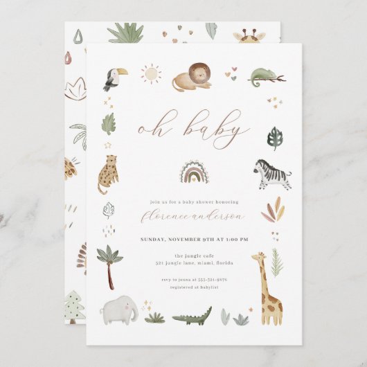 Safari Boho Jungle Baby Dusche Einladung (Vorne/Hinten)