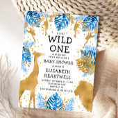 Safari Boy Baby Dusche Blue Gold Einladung Postkarte