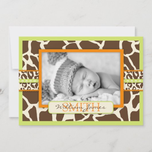 Safari Boy Green Announcement Card Ankündigung (Vorderseite)