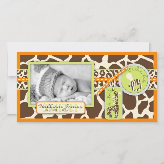Safari Boy Orange Foto Card Ankündigung (Vorderseite)