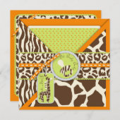 Safari Boy Orange Square Einladung (Vorne/Hinten)