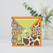 Safari Boy Orange Square Einladung (Stehend Vorderseite)