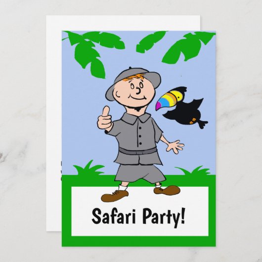 Safari Boy & Toucan Jungle Thema Einladung (Vorne/Hinten)