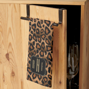Safari Brown Leopard - Monogram Kittuch Geschirrtuch