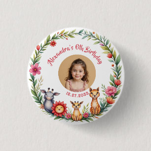 Safari Budget Kinder Foto Rosa Geburtstagsfeier Button
