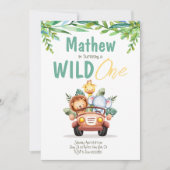 Safari Car Wild One Boy Birthday Einladung (Vorderseite)