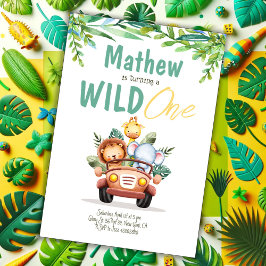 Safari Car Wild One Boy Birthday Einladung