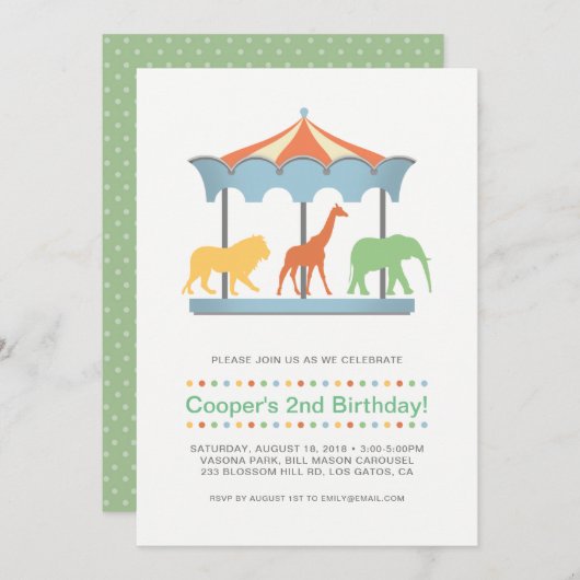 Safari Carousel Geburtstag Einladung (Vorne/Hinten)