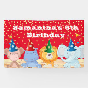 Safari Cartoon Tiere Party Hass Rot Geburtstag  Banner
