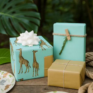 Safari Chic Giraffe Blue Jungle Geschenkpapier Set