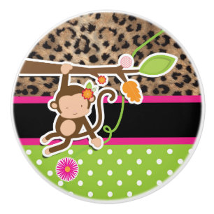 Safari Chic Monkey Leopard Cheetah Pink & Green Keramikknauf