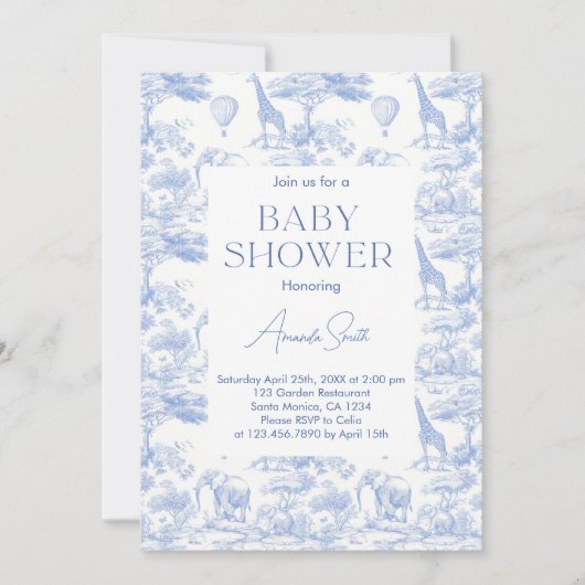 Safari Chinoiserie Toile de Jouy Babydusche Einladung (Vorderseite)