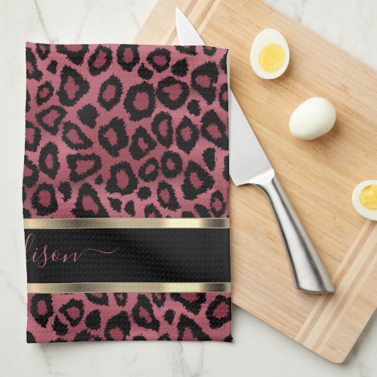 Safari Dark Dusty Rose Leopard - Anpassen Geschirrtuch (Viertel Falte)