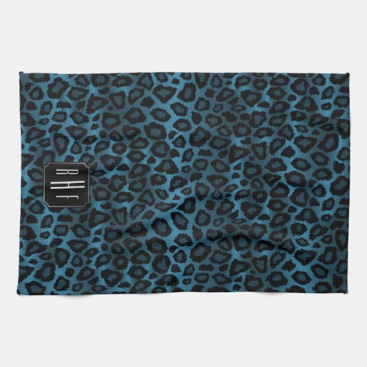 Safari Deep Blue Leopard - Monogram Küchentuch (Horizontal)