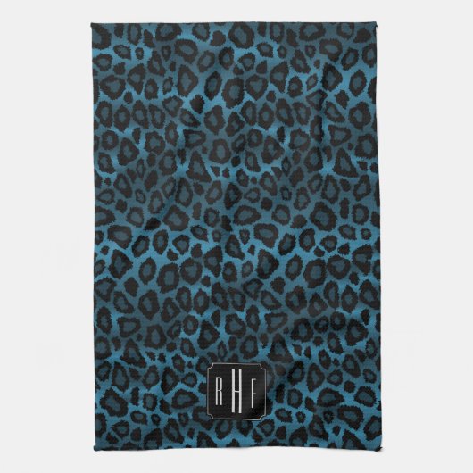 Safari Deep Blue Leopard - Monogram Küchentuch (Vertikal)