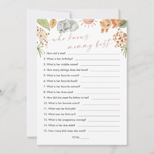 SAFARI, der das Mommy Best Baby Shower Game kennt Einladung (Vorderseite)