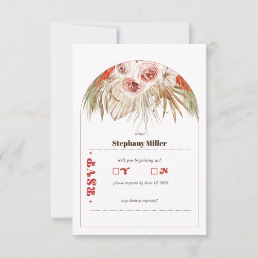 Safari Desert Boho Blume Wedding RSVP Karte (Vorderseite)