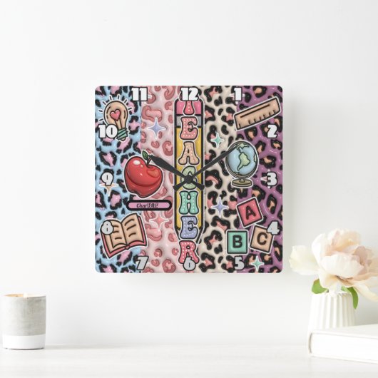 Safari-Design für Lehrer und Wild Learning Quadratische Wanduhr (Zuhause)